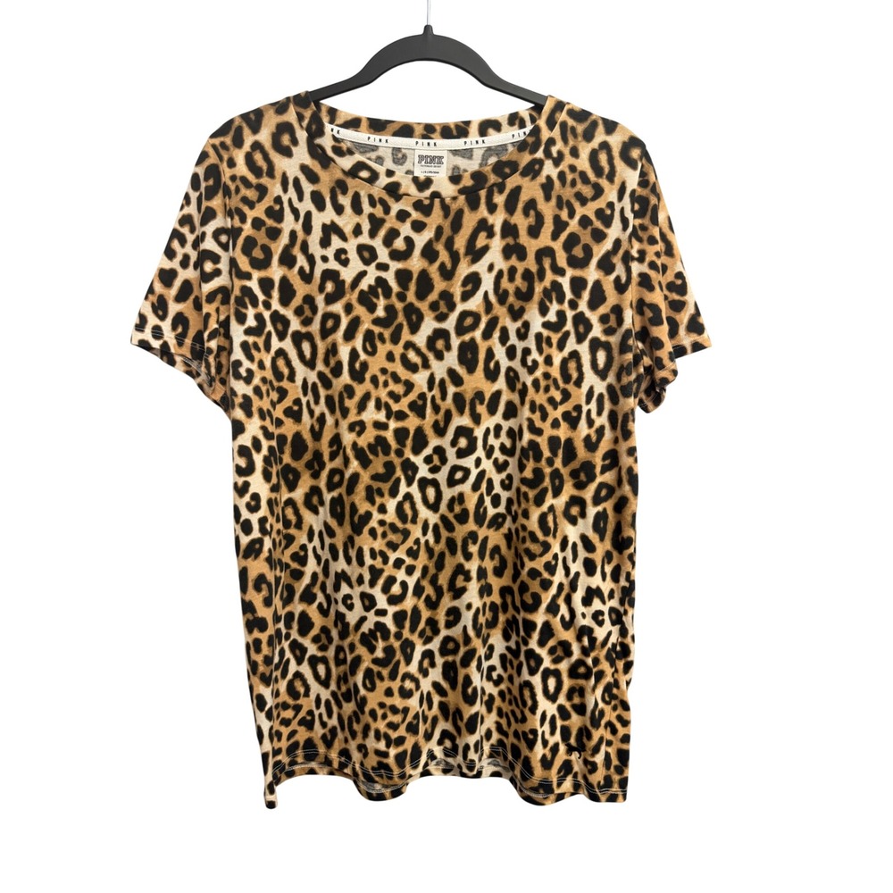 Victoria's Secret PINK Leopard Print Short Sleeve Sleep Shirt Large 389824-G9D